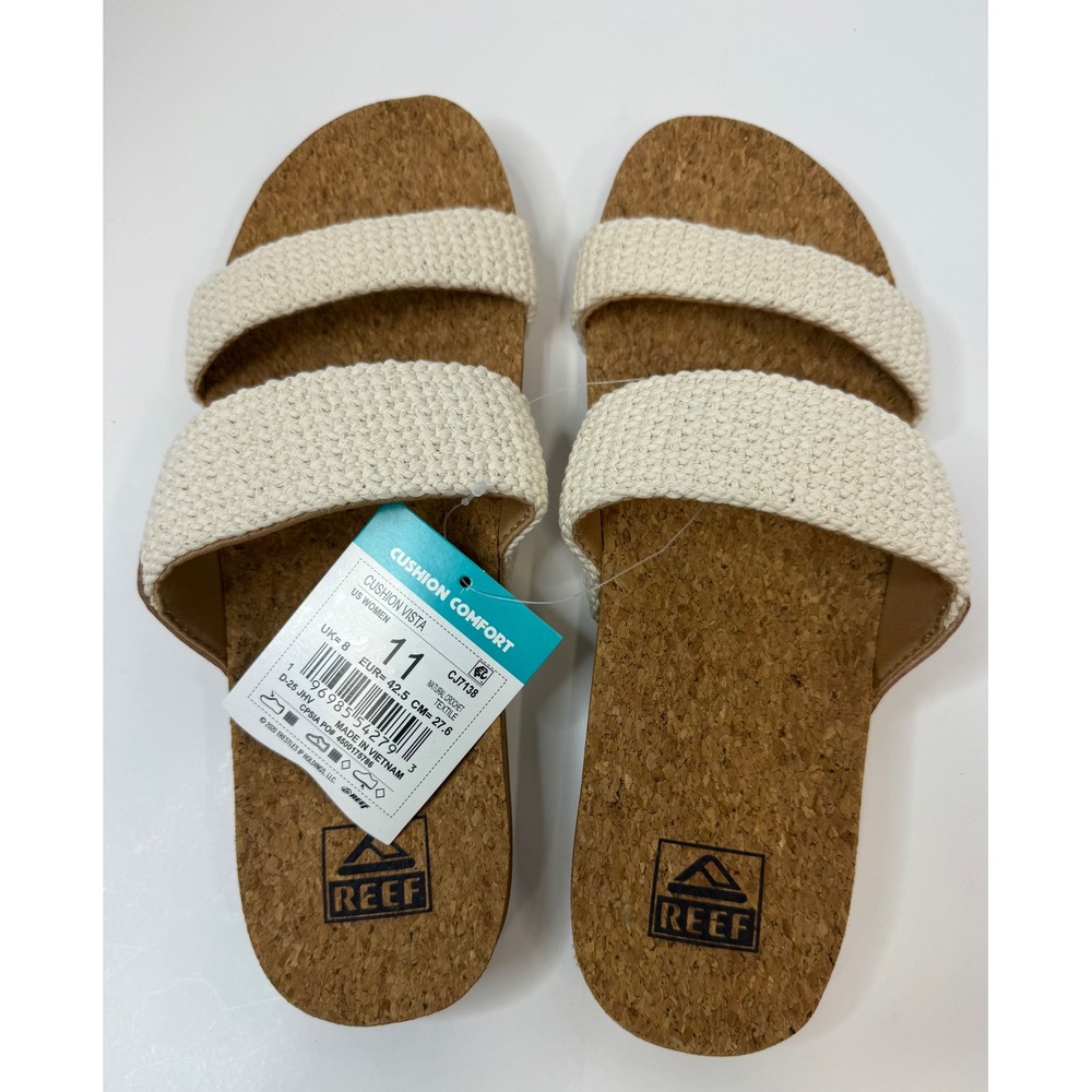 Reef Cushion Bounce Vista Slide Sandal Natural Crochet Size 11 Women